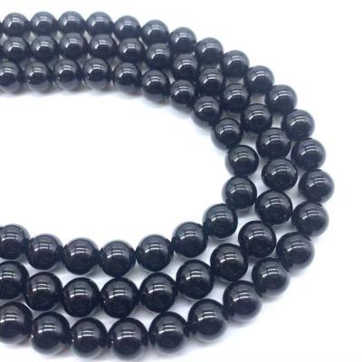 China Bracelet Natural Black Agate Stone Beads Natural Loose Round 6/8/10mm Smooth Black Stone Beads For DIY Bracelet for sale