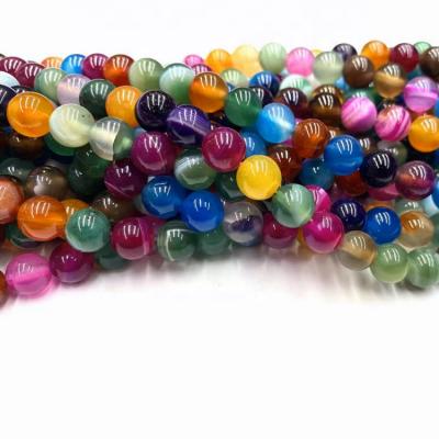 China Wholesale Semi-precious Colorful Stripe Bracelet Crystal Agate Natural Stone Beads loose for diy bracelets for sale