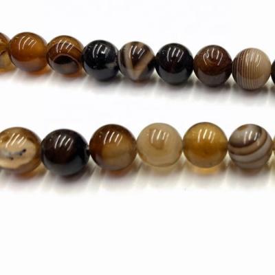 China Wholesale Semi-precious Brown Agate Bracelet Crystal Agate Natural Stone Beads loose stripe for bracelets diy for sale