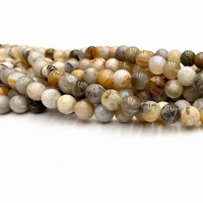 China Wholesale Natural Bamboo Leaf Agate Bracelet Stone Beads Loose Round 6/8/10mm Beads For Jewelry Making for sale