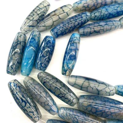 China Wholesale High Quality Natural Dragon Pattern Agate Teardrop Blue Gemstone 10*40mm Pendant Bracelet Gift Suitable For Jewelry Making for sale