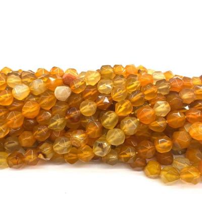 China DIY Jewelry Making Small Beads High Quality Faceted Cutting 8mm Orange Natural Stone Loose Beads Agate For Jewelry Making for sale