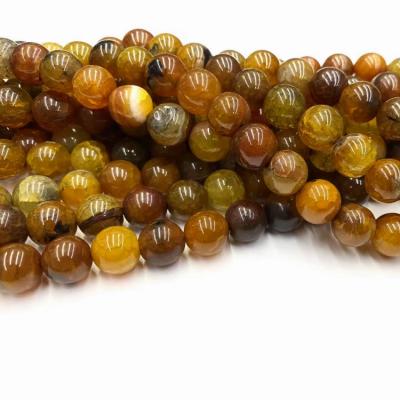 China Natural Raw Stone Beads Tawny Dragon Pattern Agate 6/8/10mm Gemstone Bracelet Wholesale For Jewelry Making for sale