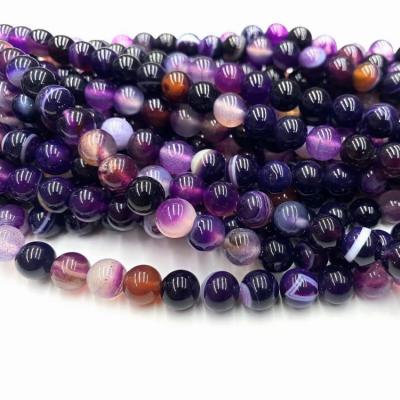 China Wholesale Semi Precious Purple Stripe Crystal Agate Beads Natural Stone loose bead bracelet 6/8/10 for jewelry making for sale