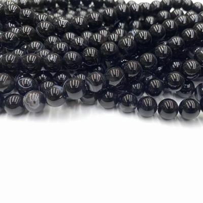 China Wholesale Semi Precious Black Stripe Crystal Agate Beads Natural Stone Loose Bead Bracelet 6/8/10mm For Jewelry Making for sale