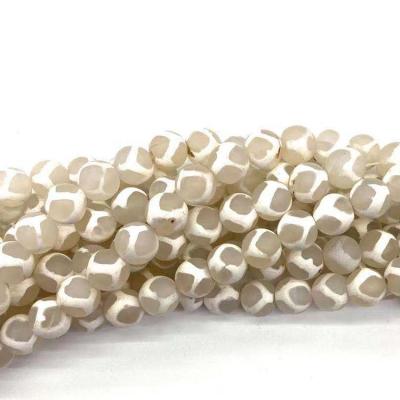 China Beads Strand Wholesale 10mm Loose Faceted White Football Dzi For DIY Jewelry Making for sale