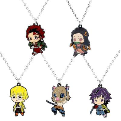 China FASHIONABLE Hot Chain Kimetsu Anime Demon Slayer Sweater Pendant No Yaiba Kamado Tanjirou Chocker Fashion Jewelry Cartoon Figure Necklace for sale