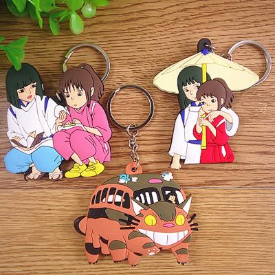 China Anime Car Decor Backpack Away Keychains Double Side Totoro Bus Key Ring Japanese Vivid Soft Rubber Backpack Decor Keyring Phone Pendant for sale