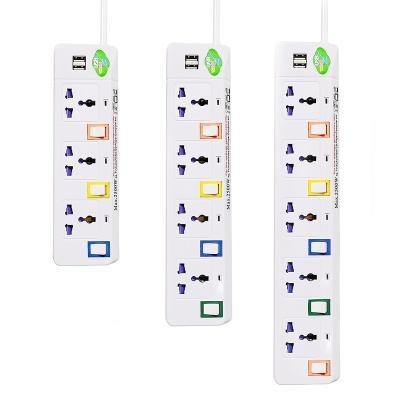 China Thailand Residential / Multipurpose Vietnam Myanmar Cambodia 3 4 5 Way USB Power Lead Strip Extension Cable Electrical Outlet Outlet With Individual Switch for sale