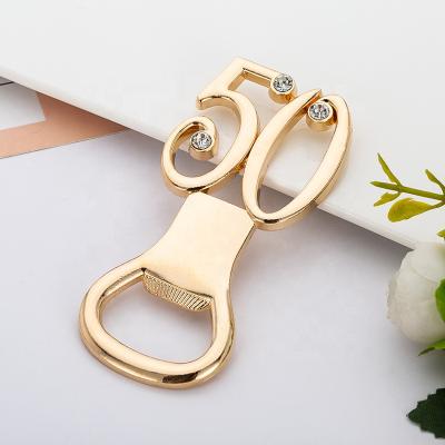 China Gold 50 Anniversary Celebration Party Wedding Gifts Bar Beer Bottle Opener Zinc Alloy New Metal Beer Bottle Opener Fashion for sale