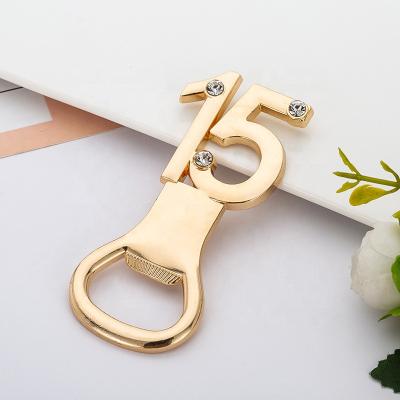 China Beer Opener VJ Metal Gold Jewelry Wedding Number 15 Years Party Beer Bottle Opener With Keepsake Gift Box for sale