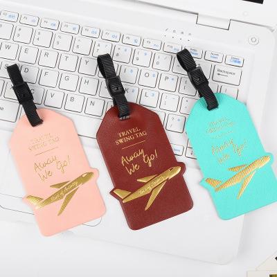 China Fashion Durable Women Fits Leather Plane Travel Tag Custom Logo Luggage Tag Rectangle Luggage Tag for sale