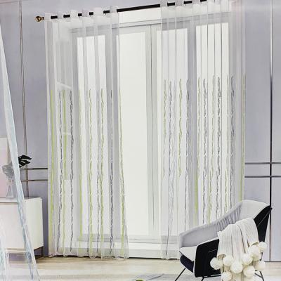 China Dolly Sheer Base Geometric Figure Embroidery Grommet Curtain Insulated Ready Made Curtain For Bedroom for sale