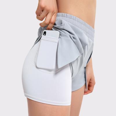 China 2021 New Women's Sports Shorts Hip Pocket Yoga Breathable Two-piece Shorts Letter Printing Fitness Workout Quick-drying Pants for sale