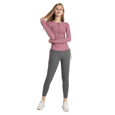 China Breathable 4 Colors Open Front Zipper Yoga Top And Yoga Pants for sale