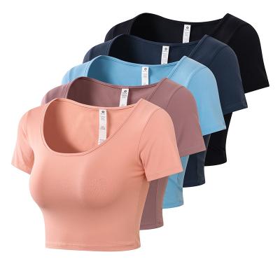 China High Waisted Breathable Tight Active Workout Apparel Sporty Wear Letter Printed Women Dry Apparel Custom Sports T-Shirt for sale