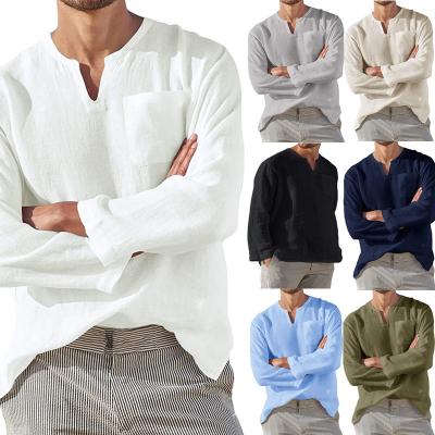 China Hot Sale New Amazon Independent Hot Style QUICK DRY Station Casual Long Sleeve V-Neck Beach Canvas T-Shirt for Men for sale