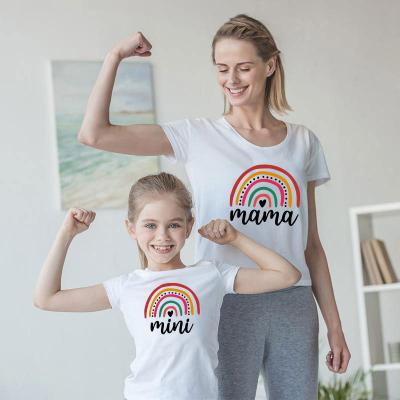 China Mommy and me matching family clothing QUICK DRY outfits letter printing short sleeve T-shirt cotton mother and daughter clothes for sale