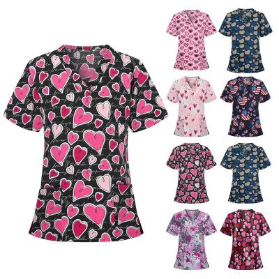 China Fashionable Design Cotton Polyester Hospital Uniforms Beautiful Hospital Scrubs Women Nurse Printed Scrub Top for sale