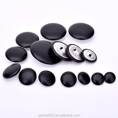 China High-grade Sewing Cloth Covered Washable Black Leather Fabric PU Button DIY Clothing Accessories Anorak Sofa Soft Covered Buttons for sale