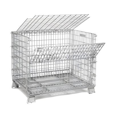 China Heavy Duty Warehouse Portable Galvanized Folding Wire Mesh Storage Cage Stackable Pallet Cage for sale