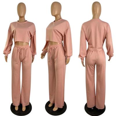 China New L010 QUICK DRY petal-shaped upper drawstring wide leg hoodie sets women's clothing two-piece set zipper long sleeves suits for sale