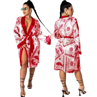 China N2302 Anti-wrinkle winter autumn women ladies dresses pajamas sleepwear print long wear ladies women coat robes home pajamas for sale