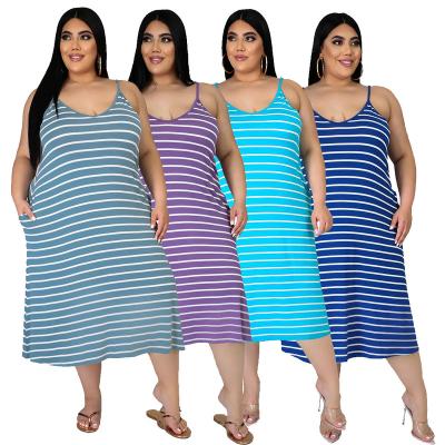 China Plus-size loose women's chic dress anti-static striped halter print PP067 2021 + elegant casual dress for sale