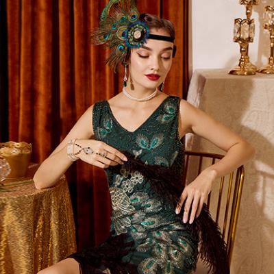 China Anti-wrinkle vintage 1920s peacock sequined Gatsby dress fringed flapper dress screaming 20s dressy dress for sale