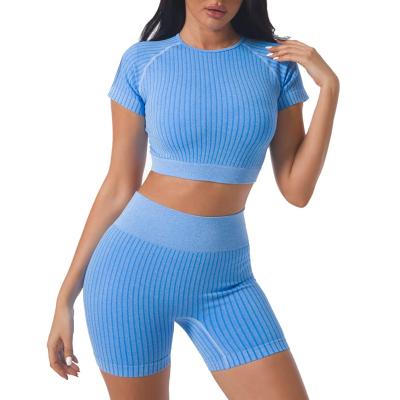 China Breathable Women Workout Set 2 Piece Tracksuit - Seamless High Waist Leggings And Crop Top Yoga Activewear Set for sale