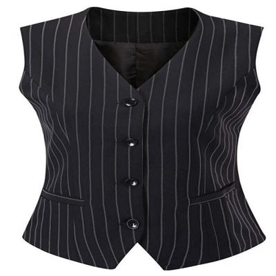 China Women's 4 Button V-Neck Economy Suit Waistcoat Breathable Fully Striped Elegant Waistcoat for sale