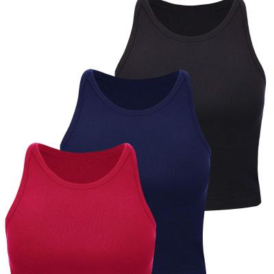 China Breathable Women's 3 Piece Racerback Crop Tank Top Basic Sleeveless Sports Crop Top For Lady Girls Daily Wearing for sale