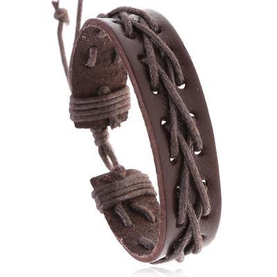 China Retro Blank Leather Bracelet With Rope Woven Bracelet Adjustable Wristband for sale