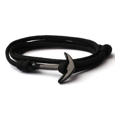 China Elegant Navy Style ALLOY Navy Style Black Metal Anchor Bracelet Braid Nylon Rope Bracelet for sale