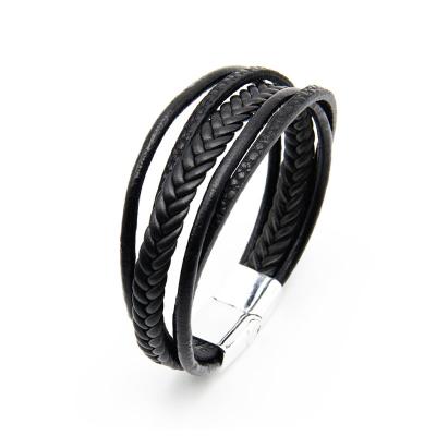 China Wholesale New Simple Romantic Multi Layer Men's Braid Leather Bracelet Jewelry Magnetic Bracelet For Gift for sale