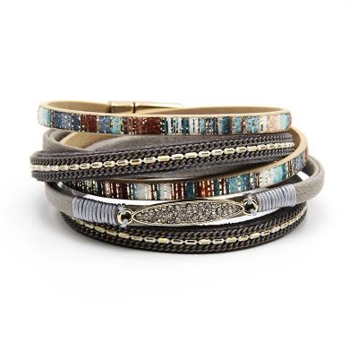 China Vintage Bohemia Style Fashion Braided Bracelet Clasp Bohemia Magnetic Bracelet Femme Multi Layer Leather Leather for sale