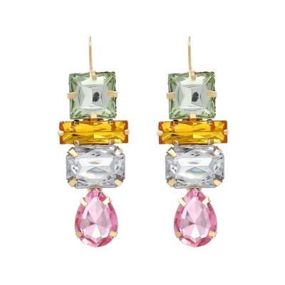 China Latest Welwish Gold Earring Designs New Women CLASSIC Wholesale Geometric Colorful Rhinestone Hook for sale