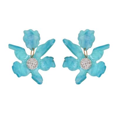 China Fashion Resin Earring Jewelry Women Korean Acrylic Zirconia Petal Flower Acrylic Earring for sale