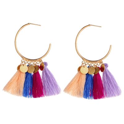 China Bohemia ALLOY Handmade Women Circle Sequin Drop Fringe Multicolor Tassel Earring for sale