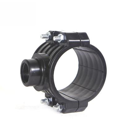 China Greenhouse DN20mm To DN110mm PP Compression Fittings Clamp Saddle For Irrigation for sale