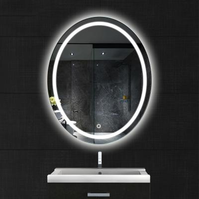 China Customized Illuminated Wall Mounted Led Fog Mirror Bathroom Room Decorative Oval Shape Hotel With Light for sale