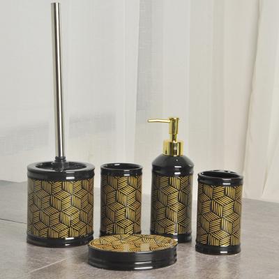 China 5 Pcs Sustainable Cheap Vintage Black Gold Creative Ceramic Bathroom Sets Accessories for sale