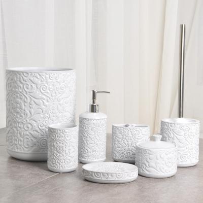 China New Sustainable Professional Luxury High Quality Washroom Bathroom Accessories Set With Embossed Pattern for sale