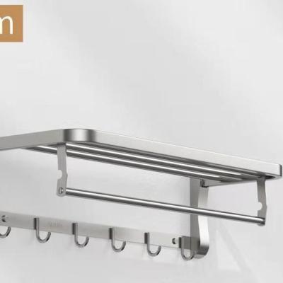 China Fashion Wholesale Price Bathroom Hardware Wall Mounted Foldable Towel Rack With Hook Aluminum Alloy Towel Storage Rack for sale