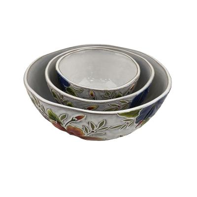 China Sustainable HS Flower series painted ceramic set  three bowls of candy bowl mixing bowl for sale