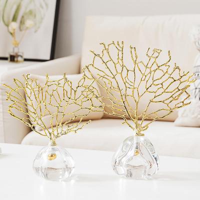 China Nordic direct light luxury style light luxury crystal coral ornaments creative home decoration metal ornaments for sale