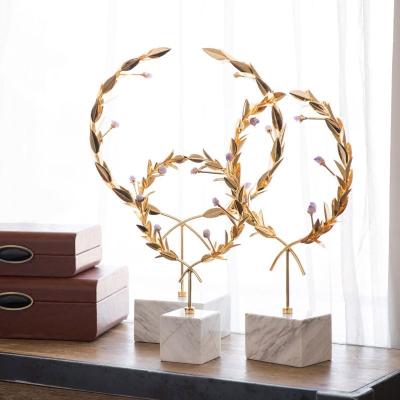 China Modern Light Luxury Ornaments Metal Garland Opens Living Room Entrance Wine Cabinet Marble Metal Home Decorations for sale