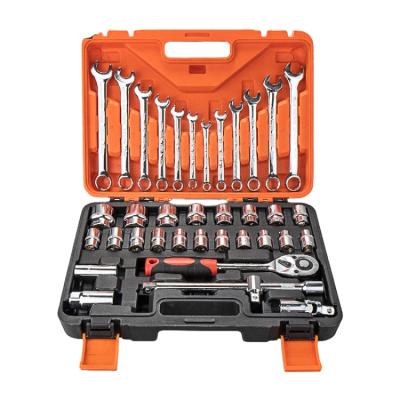 China Portable Auto Car Repair Kit Socket Wrench Set With 37pcs Plastic Box Durable Professional Heavy Duty DIY Tool for sale