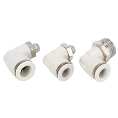 China Building Material Shops PL Male Nickel Plated Brass Elbow Plastic Recess White Pneumatic Fitting for sale