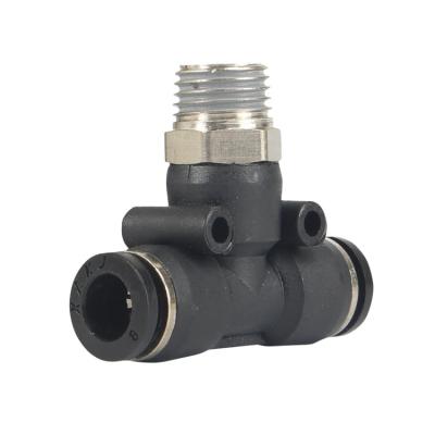 China Nickel Plated Union 3 Tee Shape Male BSPT Thread T Overall PB Push In Fitting Pneumatic PU Tube Air Fitting Fittings PB8-02 for sale